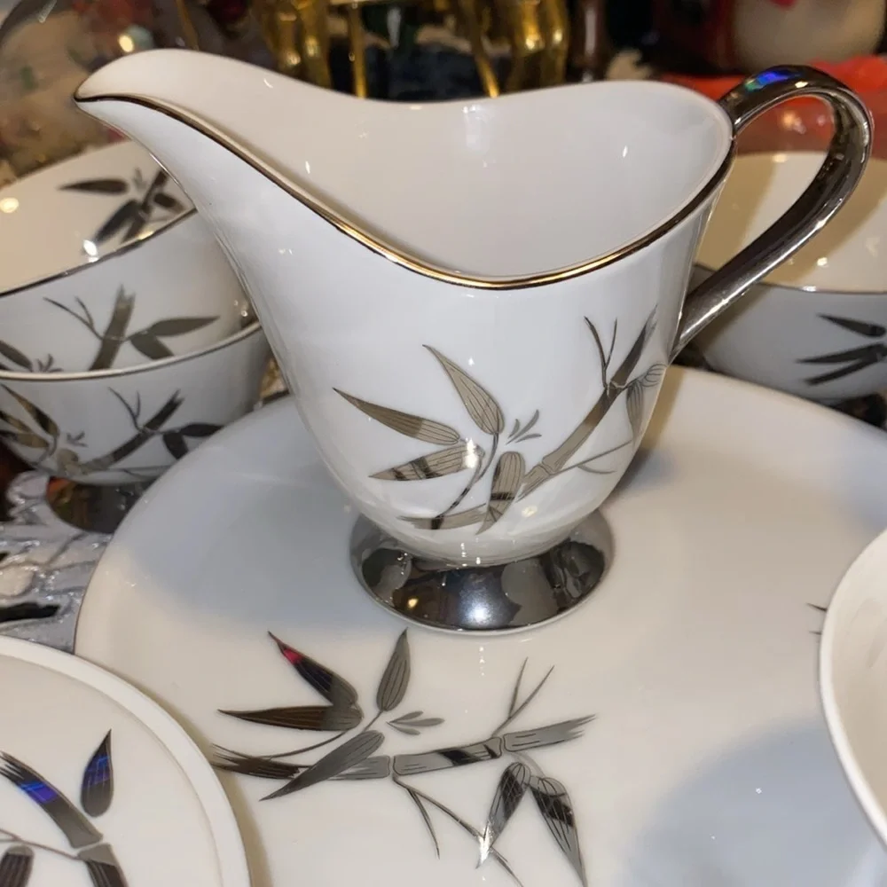 Antique 15pc Mid Century Seyei China Matrimony Tea Set Bamboo Shoots Japan